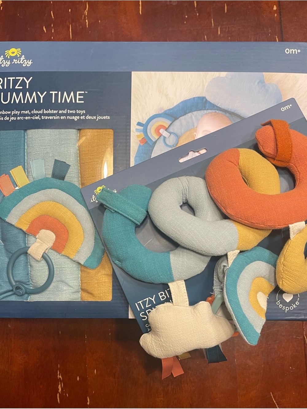 2 pc Bundle-Itzy Ritzy Rainbow Tummy Time Play Mat & Toy Set - Blue/Teal/Orange